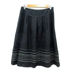 トゥーシー TWO:C フレアスカート ミモレ ロング 刺繍 ウール 40 L 黒 ブラック /MN