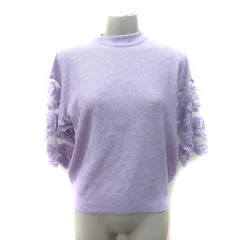 アズノウアズ ピンキー AS KNOW AS PINKY カットソー 五分袖 切替 チュール 刺繍 レース F 紫 パープル /YI