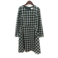 ミニマム MINIMUM ワンピース ひざ丈 チェック 長袖 2 緑 グリーン 白 ホワイト /MS