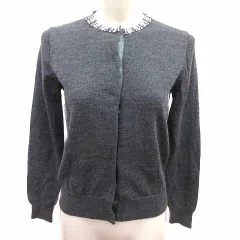 グリーンレーベルリラクシング ユナイテッドアローズ green label relaxing カーディガン ニット ビジュー 長袖 ウール 38 M グレー /YK