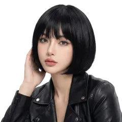 軽量 女性 通気性 かつら 普段使い ストレート 文化祭 丸みシルエット パーティー 大人可愛い イメチェン ボブ 3色展開 ショート (黒色) ウィッグ