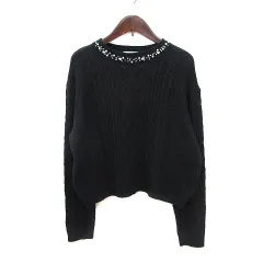 ビス ViS ニット セーター ケーブル ビジュー 長袖 M 黒 ブラック /MS