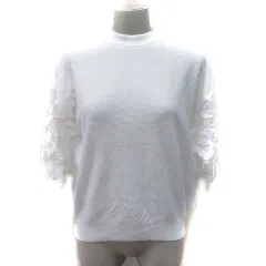 アズノウアズ ピンキー AS KNOW AS PINKY カットソー 五分袖 切替 チュール 刺繍 レース F 白 ホワイト /YI