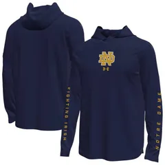 アンダーアーマー レディース トップス Tシャツ 長袖 Mens Under Armour Navy Notre Dame Fighting Irish Tech Stretch LongSleeve Hooded TShirt Ntd Navy ネイビー