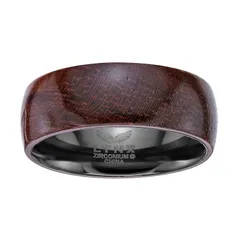 リンクス レディース アクセサリー リング LYNX Mens Black Zirconium Bubinga Wood Inlay Ring Stainless ブラック