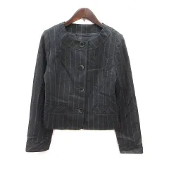 ロイスクレヨン Lois CRAYON ノーカラージャケット ウール ストライプ 総裏地 M チャコールグレー /MS