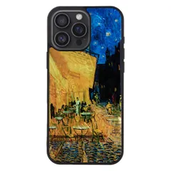新品 ikins iPhone 16 Pro Max ケース 天然貝 ゴッホ [ パール 光沢 表面コーティング加工 着脱しやすい ストラップホール付き ワイヤレス充電 ] 名画シリーズ アイフォン 保護カバー 夜のカフェテラス I27080i16PM 【国内