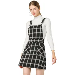 アレグラ ケー レディース トップス ワンピース オーバーオール ALLEGRA K Womens Costume Adjustable Straplaid Suspender Overall Dress Black White ホワイト