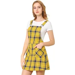 アレグラ ケー レディース トップス ワンピース オーバーオール ALLEGRA K Womens Costume Adjustable Straplaid Suspender Overall Dress Yellow イエロー