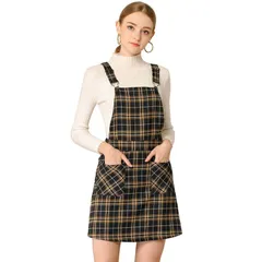 アレグラ ケー レディース トップス ワンピース オーバーオール ALLEGRA K Womens Costume Adjustable Straplaid Suspender Overall Dress Black Brown ブラック