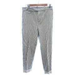 ザラ ZARA テーパードパンツ ロールアップ センタープレス ストライプ M キナリ 白 ホワイト /AU