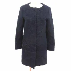 グリーンレーベルリラクシング ユナイテッドアローズ green label relaxing ノーカラーコート 総裏地 ウール 36 S 紺 ネイビー /YK