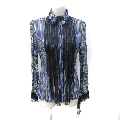 LOCT シフォンブラウス 長袖 総柄 レース マルチカラー /YI ●RY