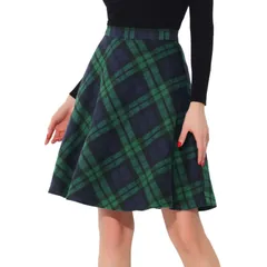 アレグラ ケー レディース ボトムスカート A ライン ひざ丈 ALLEGRA K Womens Plaids Elastic Waist Knee Length Worsted A Line Skirt Green グリーン