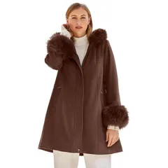 ジェシカロンドン レディース アウター ジャケット・ブルゾン プラスサイズ コート Jessica London Womens Plusize Hooded Faux Fur Trim Coat Rich Brown ブラウン