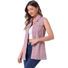 アレグラ ケー レディース アウター ジャケット・ブルゾン ボタンダウン ベスト ノースリーブ ダウン デニム ALLEGRA K Womens Casual Button Down Sleeveless Pockets Midlong Denim Vest