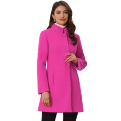 アレグラ ケー レディース アウター ジャケット・ブルゾン コート ALLEGRA K Womens Winter Stand Collar Long Sleeve Single Breasted Long Overcoat Hot Pink ピンク
