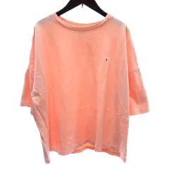 チャンピオン CHAMPION カットソー Tシャツ ラウンドネック 刺繍 オーバーサイズ 五分袖 M オレンジ /AU