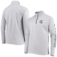 コロンビア レディース アウター ジャケット・ブルゾン フリース Mens Columbia Gray Michigan State Spartans Terminal Tackle Fleece Raglan OmniShade QuarterZip Jac