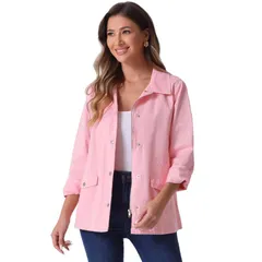 アレグラ ケー レディース アウター ジャケット・ブルゾン ダウン ALLEGRA K Womens Turndown Collar Long Sleeve Drawstring Flapocket Zipper Utility Jacket Pink ピンク