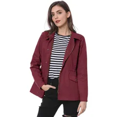 アレグラ ケー レディース アウター ジャケット・ブルゾン ダウン ALLEGRA K Womens Turndown Collar Long Sleeve Drawstring Flapocket Zipper Utility Jacket Burgundy