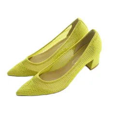 ルタロン Le Talon メッシュ パンプス ポインテッドトゥ チャンキーヒール 23.5cm 黄色 /MI ■OS
