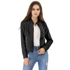 アレグラ ケー レディース アウター ジャケット・ブルゾン ALLEGRA K Womens Lightweight Stand Collar Zip up Biker Moto Jacket Black ブラック
