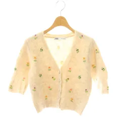 ザラ ZARA アルパカ混 ビーズ ニットカーディガン 五分袖 S ベージュ /NR ■OS