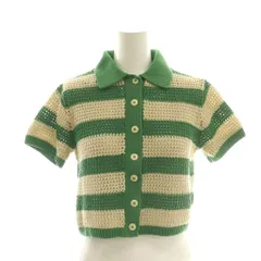 ザラ ZARA ボーダー メッシュ 半袖ニット カットソー 透かし編み EUR S 緑 ベージュ /CX ■OS