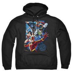 애니메이션 캐릭터 레이디스 아우터 니트 스웨터 파커 Licensed Character Justice League of America Galactic Attack Color Adult Pull Over Hoodie Black