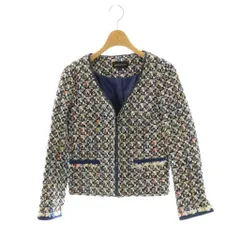 クイーンズコート QUEENS COURT ジャケット 上着 S マルチカラー グレー ツイード柄 ノーカラー 長袖 /OK ■OS