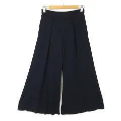 ユニクロ UNIQLO ジャージー フレア パンツ ガウチョ イージー タック 落ち感 とろみ ストレッチ M 紺 ネイビー