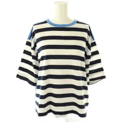 ヒューマンウーマン HUMAN WOMAN 25SS シルケット天竺ボーダーカットソー 半袖 M 白 ホワイト 青 ブルー /AT ■OS