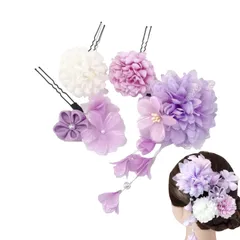 和風 和装 髪飾り 4点セット レディース 浴衣 飾り 花 タッセル ヘアピン Uピン 菊 ヘアクリップ 浴衣 着物 振袖 袴 髪飾り 卒業式 和装 成人式 結婚式 七五三 パーティー 謝恩会 お正月 花火大会 花 ドライフラワー 髪留め ヘアアクセサリー (