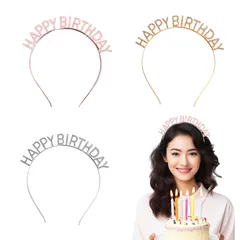 ローズゴールド シルバー ゴールド パーティー用品 写真撮影 誕生日 誕生日 飾り バースデー バースデー パーティーグッズ 女の子 女性 キラキラ 髪飾り 可愛い 王冠 BIRTHDAY HAPPY 3色セット カチューシャ