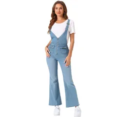 アレグラ ケー レディース トップス ワンピース Vネック パンツ オーバーオール デニム ジャンプスーツ ジーンズ ALLEGRA K Casual Denim Jumpsuits for Womens V Neck Zip Up Bell Bottom O