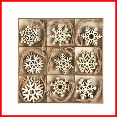 オーナメント 北欧 オーナメント クリスマスツリー クリスマス クリスマス ペンダント 飾り スライス 木材チップ DIY手作り 雪の結晶 45個セット 麻紐付き 木製