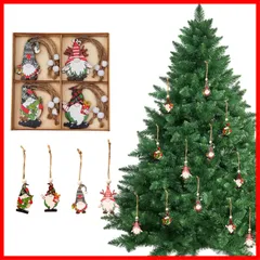 足長トムテ 北欧の妖精 クリスマス クリスマス 飾り 人形 オーナメント インテリア オーナメント 飾り付け クリスマスツリー サンタクロース 紐付き 12個セット (A) 木製