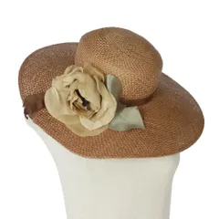チヨダ CHIYODA 麦わら帽子 ストローハット 造花 ブラウン 茶 ベージュ