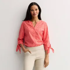 クロフト＆バロー レディース トップス シャツ Womens Regular Croft Barrow Tie Sleeve Shirt Lively