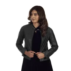リー レディース アウター ジャケット・ブルゾン レザー Womens Lee Cafe Racer FauxLeather Jacket Black ブラックのサムネイル