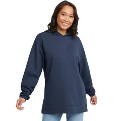 ヘインズ レディース トップス Tシャツ フリース パーカー Womens Hanes EcoSmart Fleece Tunic Hoodie Navy Heather ヘザー