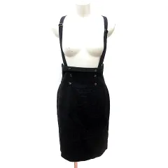 ジェイ&アール J&R タイトスカート ミモレ ロング ウール カシミヤ混 サスペンダー付き M 黒 ブラック /MN