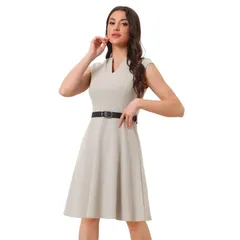 アレグラ ケー レディース トップス ワンピース ノースリーブ ALLEGRA K Elegant Dress For Womensplit Neck Wear To Work Sleeveless Dresses Gray グレー