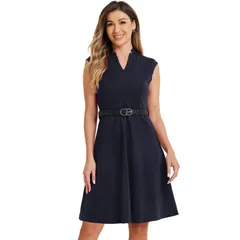 アレグラ ケー レディース トップス ワンピース ノースリーブ ALLEGRA K Elegant Dress For Womensplit Neck Wear To Work Sleeveless Dresses Deep Blue ブルー