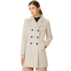 アレグラ ケー レディース アウター ジャケット・ブルゾン コート ALLEGRA K Womens Notched Lapelong Sleeves Double Breasted Midlentgh Overcoat Beige ベージュ