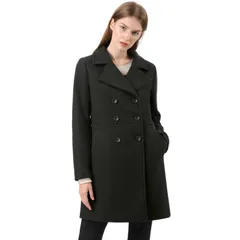 アレグラ ケー レディース アウター ジャケット・ブルゾン コート ALLEGRA K Womens Notched Lapelong Sleeves Double Breasted Midlentgh Overcoat Black ブラック