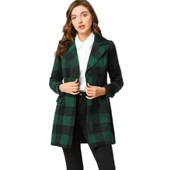アレグラ ケー レディース アウター ジャケット・ブルゾン コート ALLEGRA K Womens Notched Lapelong Sleeves Double Breasted Plaids Overcoat Green グリーン