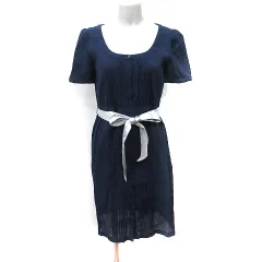 キャシャレル cacharel ワンピース ひざ丈 半袖 36 S 紺 ネイビー /YI