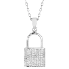 Sunkissed Sterling レディース アクセサリー ネックレス・チョーカー・ペンダントトップ レース Sunkissed Sterling Cubic Zirconia Padlock Pendant Necklace Silver Tone シル